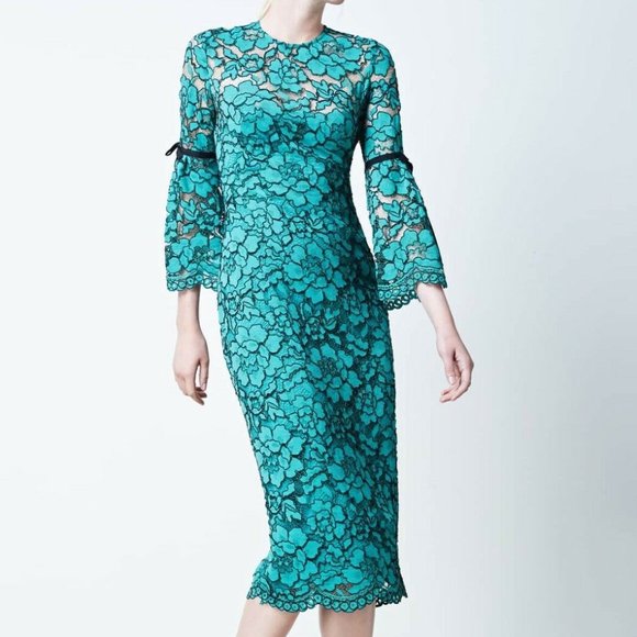 green lace dress with bell sleeves Flared Sleeves Wrap Olive Green Dress S main image 0